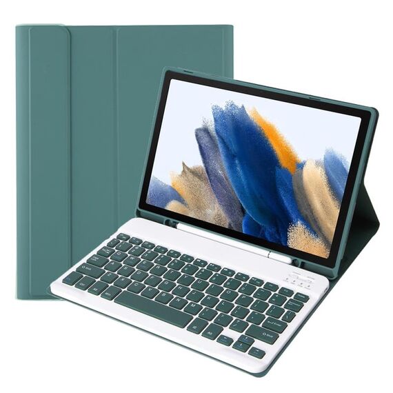 Custodia in pelle Bluetooth Bluetooth a colori A08B con slot a penna per Samsung Galaxy Tab A8 10.5 2021 SM-X200 / SM-X205 (verde scuro)