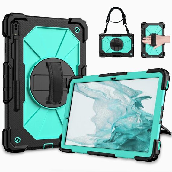 Per Samsung Galaxy Tab S8 + 12,4 pollici SM-X800 / SM-X806 Contrasto Colore Robot Antifondo antiurto + Caso compressa PC (nero + AQUA)