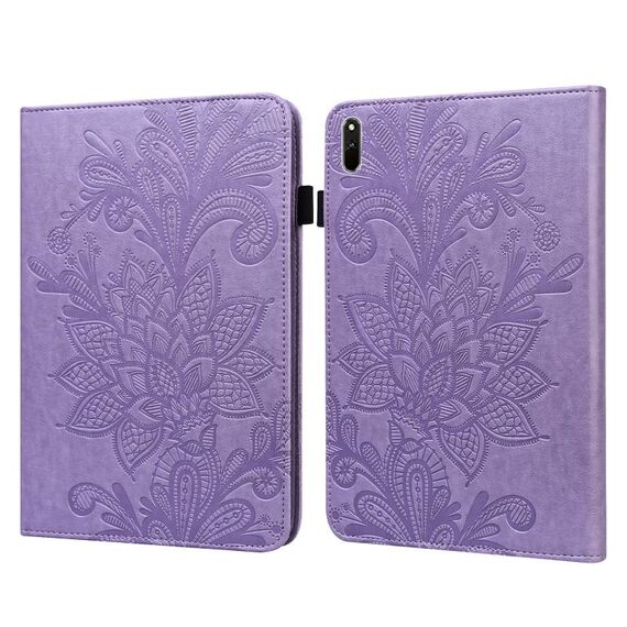 Custodia in tavoletta in pelle in pelle di rilievo fiore di pizzo per Huawei Matepad 11 2021 (viola)