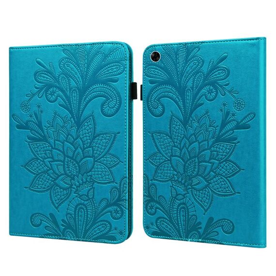 Custodia per tablet in pelle di rilievo fiore di pizzo per pad realme (blu)