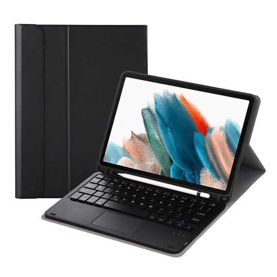 A08B-A custodia in pelle da tastiera Bluetooth con slot a penna e touchpad per Samsung Galaxy Tab A8 2021 SM-X205 / SM-X200 (nero)
