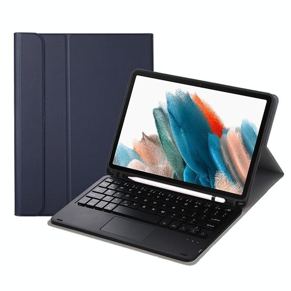 A08B-A custodia in pelle Bluetooth Bluetooth con slot a penna e touchpad per Samsung Galaxy Tab A8 2021 SM-X205 / SM-X200 (blu)