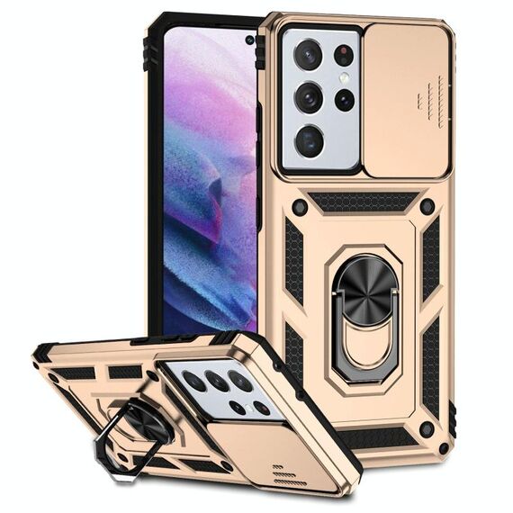 Per Samsung Galaxy S21 Ultra 5G Sliding Camshield Holder Holder Case (Gold)