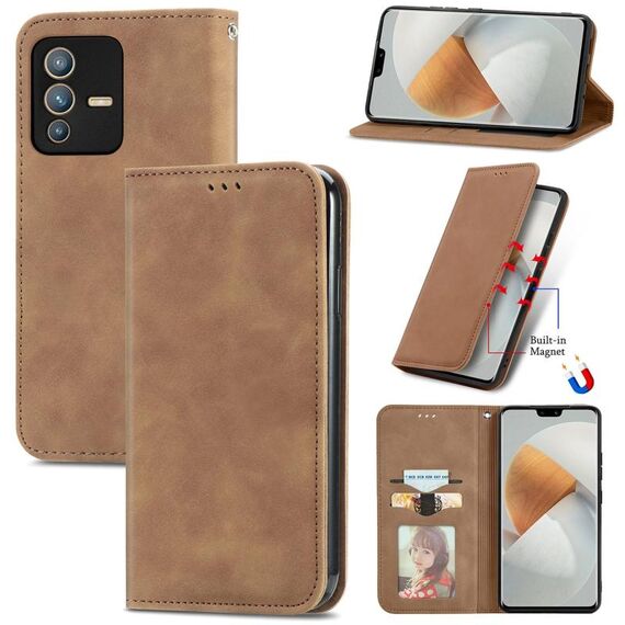 Per vivo S12 Pro Retro Skin Self Atture MAGNETIC Custodia in pelle flip orizzontale (marrone)