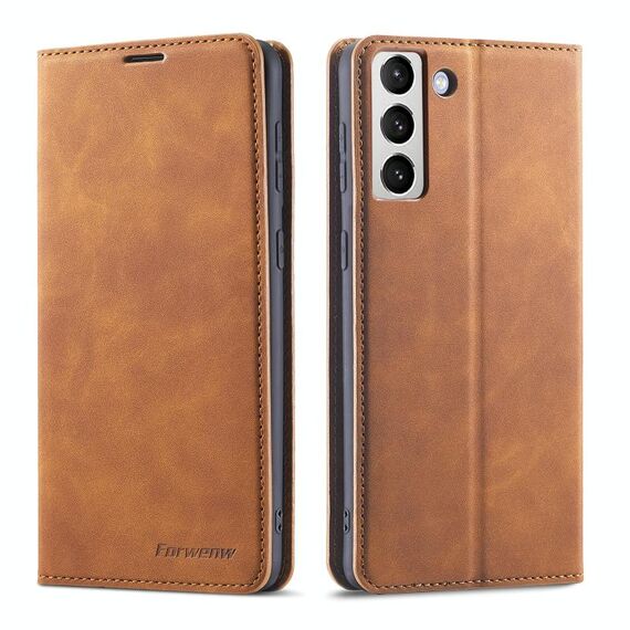 Per Samsung Galaxy S22 + 5G Forwenw Dream Series Edge Olio Forte Magnetism Cassa del telefono in pelle (marrone)