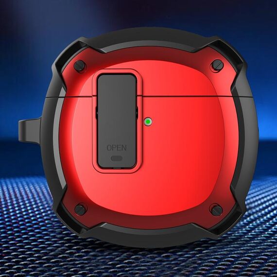 Custodia protettiva per auricolari con interruttore e gancio per Huawei Freebuds 4 (nero rosso)
