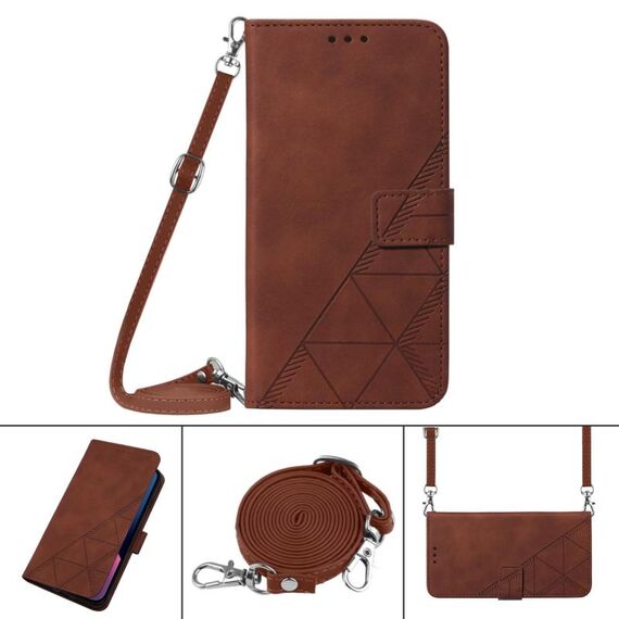 Per Samsung Galaxy S21 Ultra 5G Crossbody 3D in rilievo in giuntura in pelle in cuoio in rilievo (marrone)