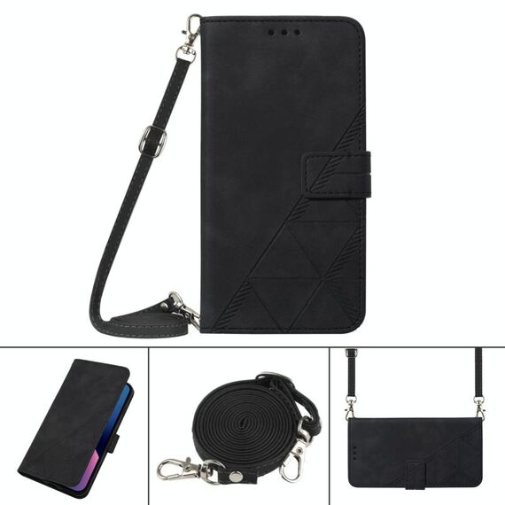 Per Samsung Galaxy S21 Ultra 5G Crossbody 3D in rilievo in rilievo in pelle flip (nero)