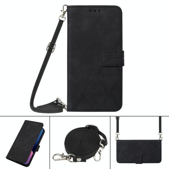 Per vivo v21e 5g Crossbody 3D in cuoio in pelle flip in rilievo (nero)