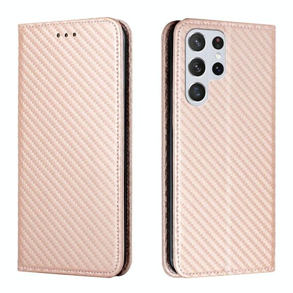 Per Samsung Galaxy S22 Ultra 5G telaio in fibra di carbonio in fibra di carbonio cassa del telefono in pelle (oro rosa)