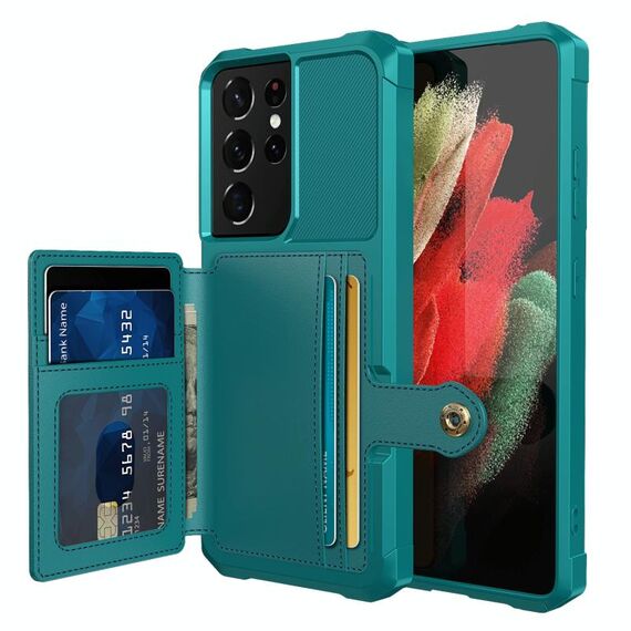 Per Samsung Galaxy S21 Ultra 5G Portafoglio da portafoglio magnetico Borsa per cellulare in pelle (ciano)