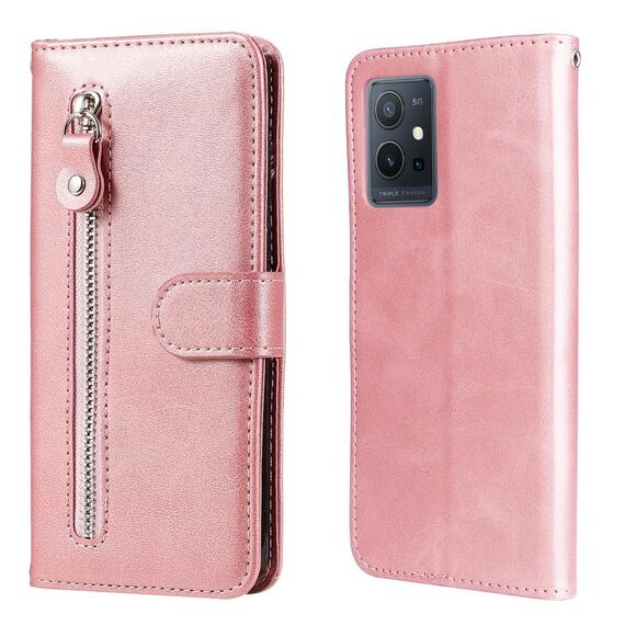 Per Vivo Y55 5G / Y75 5G / T1 5G Fashion Fashion Texture di vitello cerniera orizzontale flip custodia in pelle (oro rosa)