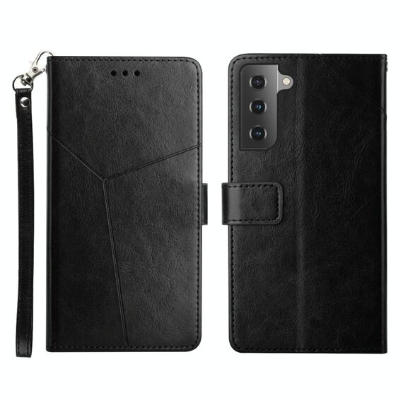 Per Samsung Galaxy S22+ Y cucitura orizzontale Flip Leather Case (nero)
