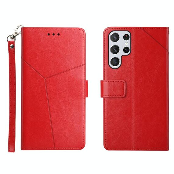 Per Samsung Galaxy S22 Ultra Y cuciture orizzontali Flip Leather Case (rosso)