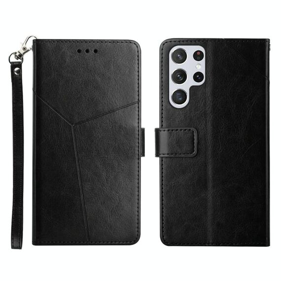 Per Samsung Galaxy S22 Ultra Y cuciture orizzontali Flip Leather Case (nero)