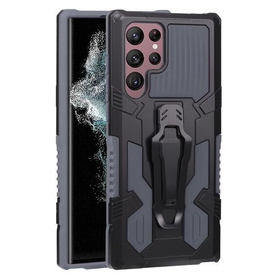 Per Samsung Galaxy S22 Ultra 5G Armor Warrior Shock AFROUP PC + TPU Custodia (Grigio)