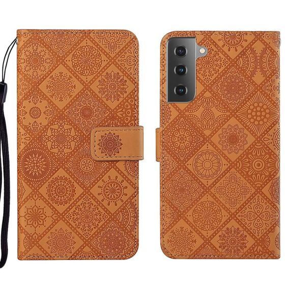 Per Samsung Galaxy S22+ 5G Ethnic Ethnic Excreated Pelle Telefono Custodia (Brown)
