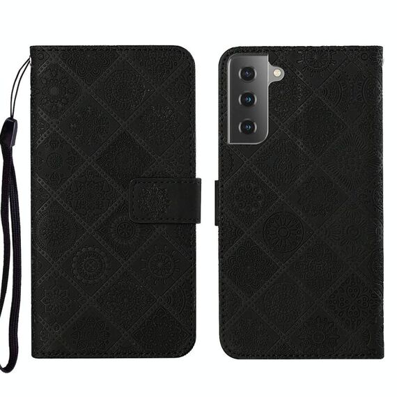 Per Samsung Galaxy S22+ 5G Ethnic Ethnic Excreated Pelle Telefono Custodia (Nero)