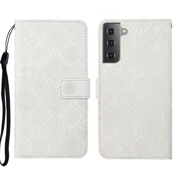 Per Samsung Galaxy S22+ 5G Ethnic Ethnic Excreated Leather Telefy Case (Bianco)