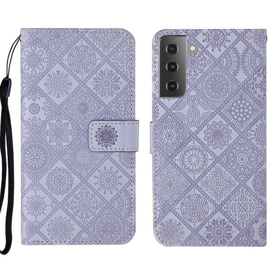 Per Samsung Galaxy S22+ 5G Ethnic Ethnic Excreated Pelle Telefono Custodia (Purple)