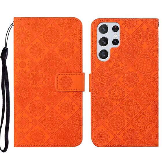 Per Samsung Galaxy S22 Ultra 5G Ethnic Ethnic Ethnic Excreated Pelle Telefono in pelle (arancione)