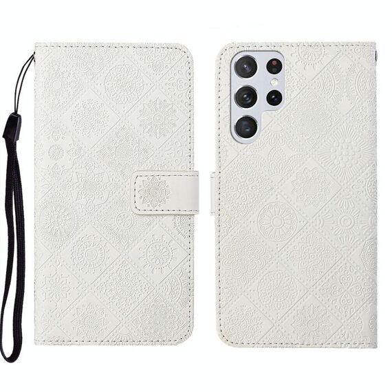 Per Samsung Galaxy S22 Ultra 5G Ethnic Ethnic Ethnic Excreated Pelle Telefono in pelle (Bianco)