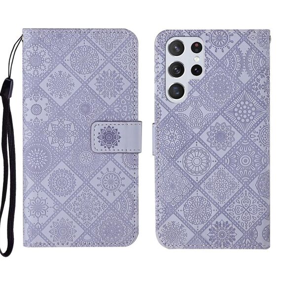Per Samsung Galaxy S22 Ultra 5G Ethnic Ethnic Ethnic Excreated Pelle Telefono in pelle (Purple)
