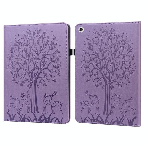 Custodia per tablet in pelle goffrata con albero e cervo da 10,6 pollici Lenovo M10 Plus 3a generazione (viola)