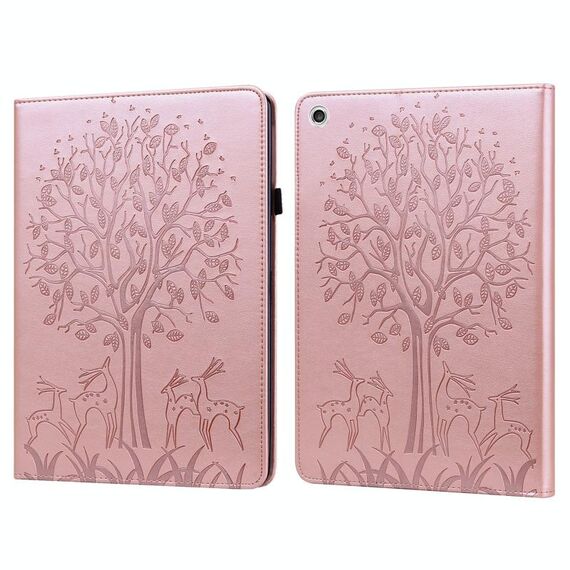 Custodia per tablet in pelle goffrata con albero e cervo da 10,6 pollici Lenovo M10 Plus 3a generazione (rosa)