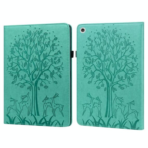 Custodia per tablet in pelle goffrata con albero e cervo da 10,6 pollici Lenovo M10 Plus 3a generazione (verde)