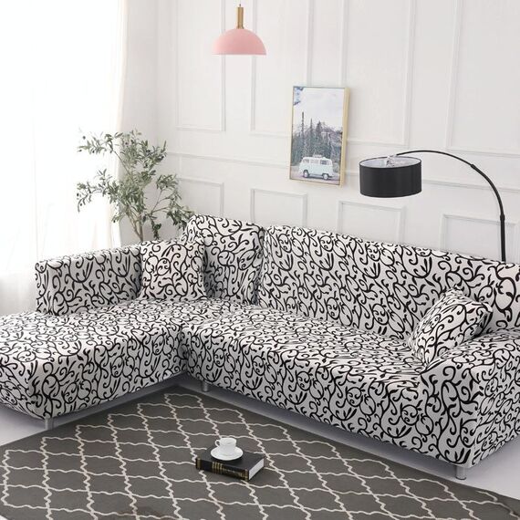 Tessuto alto elastico divano pigro tutto inclusivo, dimensioni: 3 persone (bianco e nero)