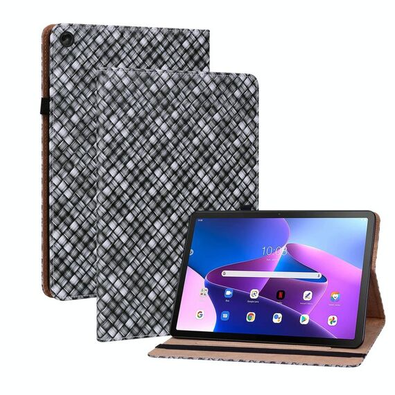 Per Lenovo Tab M10 Plus 10.6 3a Gen. Casetto in pelle Weave Color Weave con supporto (nero)
