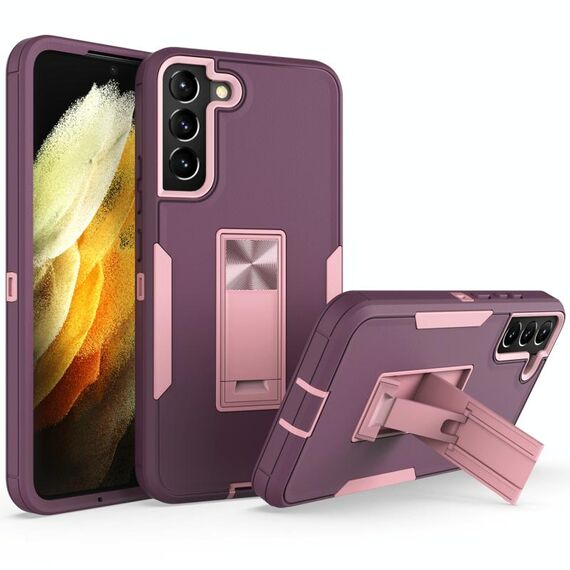 Per Samsung Galaxy S22 5G Custodia per telefono a supporto magnetico (rosso viola + oro rosa)