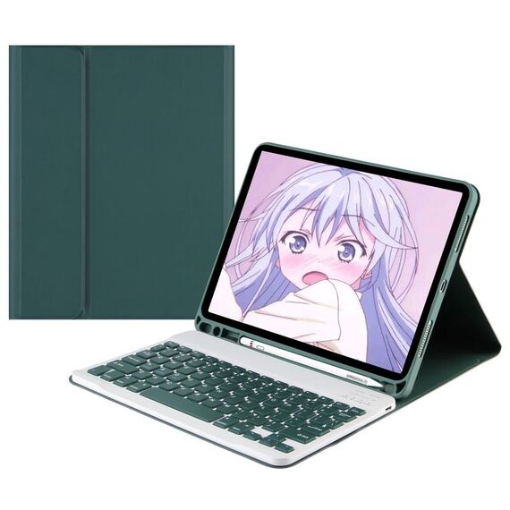 Custodia in pelle con tastiera Bluetooth Square Cap con slot per penna per Samsung Galaxy Tab S6 Lite (verde scuro)