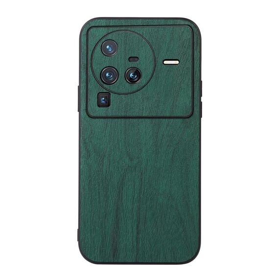 Per Vivo X80 Pro Wood Texture PU Case telefonico (verde)