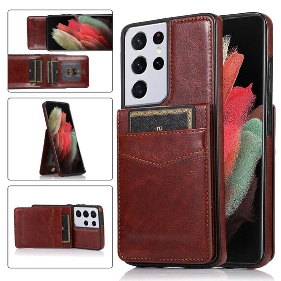Per Samsung Galaxy S21 Ultra 5G Solid Color PC + Custodia protettiva TPU con slot per supporto e schede (marrone)