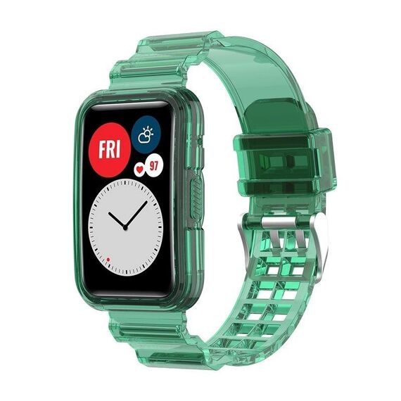 Per Huawei Watch Fit 2 Cinturino integrato in silicone trasparente (verde trasparente)