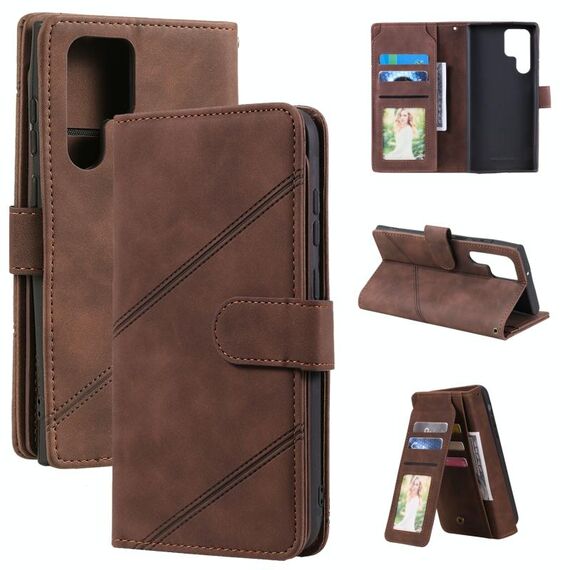 Per Samsung Galaxy S22 Ultra 5G Skin Feel Card Slot Pelle Telefono (Brown)