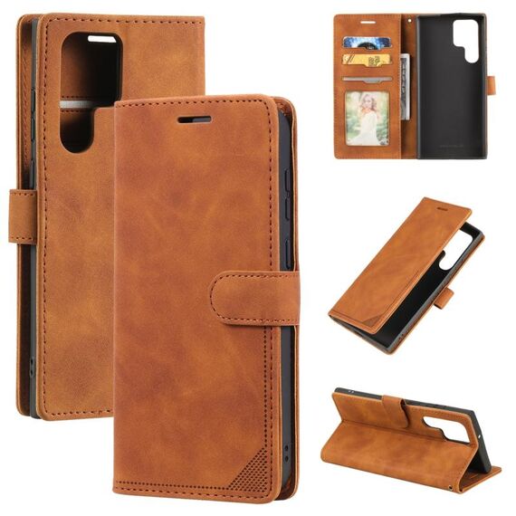 Per Samsung Galaxy S22 Ultra 5G Skin Sent Case di telefono in pelle antifurto (Brown)
