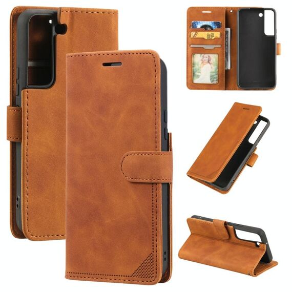Per Samsung Galaxy S22 5G Skin Sent Case di telefono in pelle anti-tono (marrone)