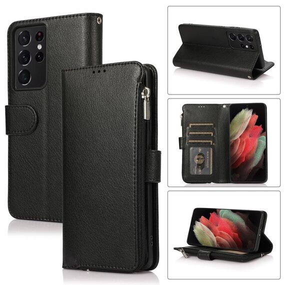 Per Samsung Galaxy S21 Ultra 5G Case in pelle a flip orizzontale in microfibra (nero)