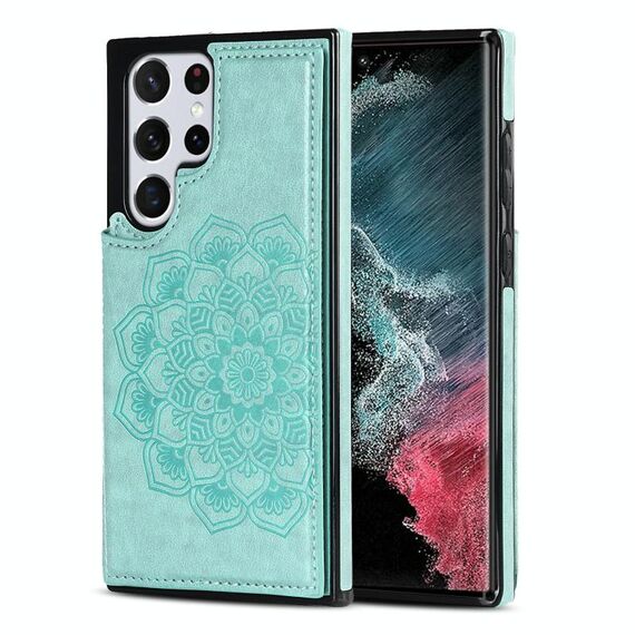 Per Samsung Galaxy S22 Ultra 5G Double Buckle Mandala PU+TPU Telefono (verde)