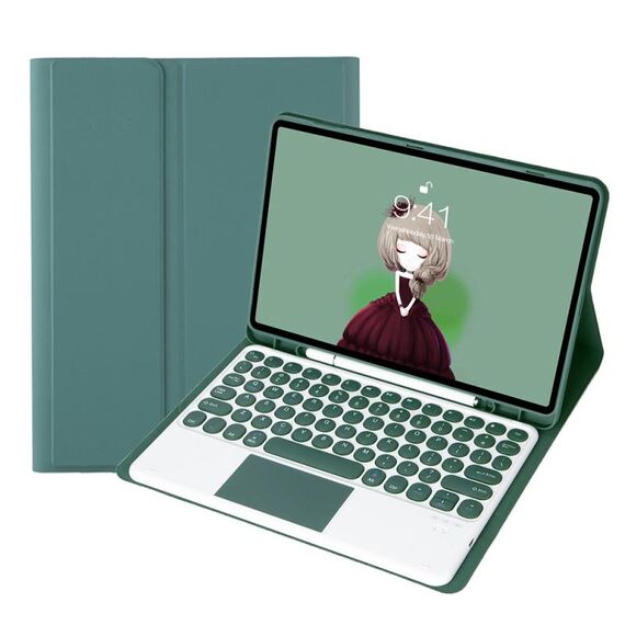 YA700B-A Candy Color Skin Feel Texture Roundcap KeyCap Bluetooth Case in pelle bluetooth con touchpad per Samsung Galaxy Tab S8 da 11 pollici SM-X700 / SM-X706 e S7 11 pollici SM-X700 / SM-T875 (verde scuro)