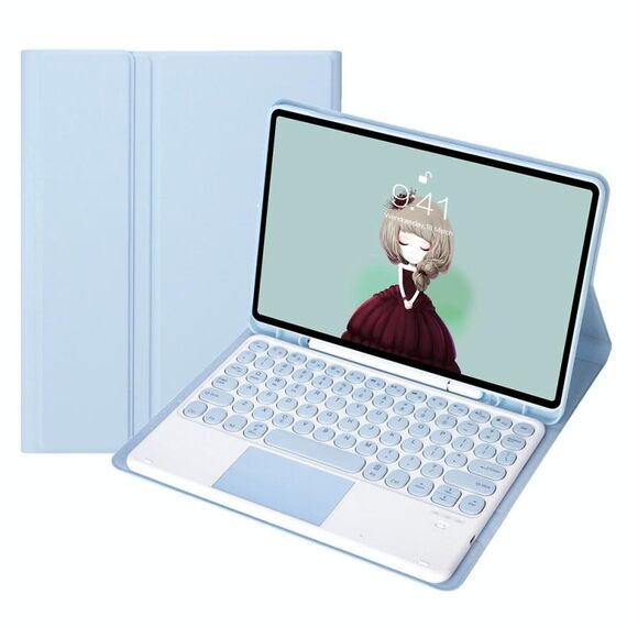 YA700B-A Candy Color Skin Feel Texture Roundcap KeyCap Bluetooth Case in pelle bluetooth con touchpad per Samsung Galaxy Tab S8 da 11 pollici SM-X700 / SM-X706 e S7 11 pollici SM-X700 / SM-T875 (ghiaccio bianco)