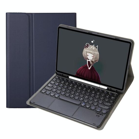 YA610B-A Tensione di texture a agnello Tensione rotonda KeyCap Bluetooth Case in pelle bluetooth con touchpad per Samsung Galaxy Tab S6 Lite 10,4 pollici SM-P610 / SM-P615 (blu)