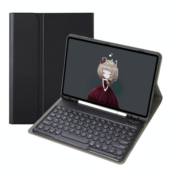YA08B Lambskin texture Tensione topi rotonda Tastiera bluetooth Custodia in pelle per Samsung Galaxy Tab A8 10.5 2021 SM-X200 / SM-X205 (nero)