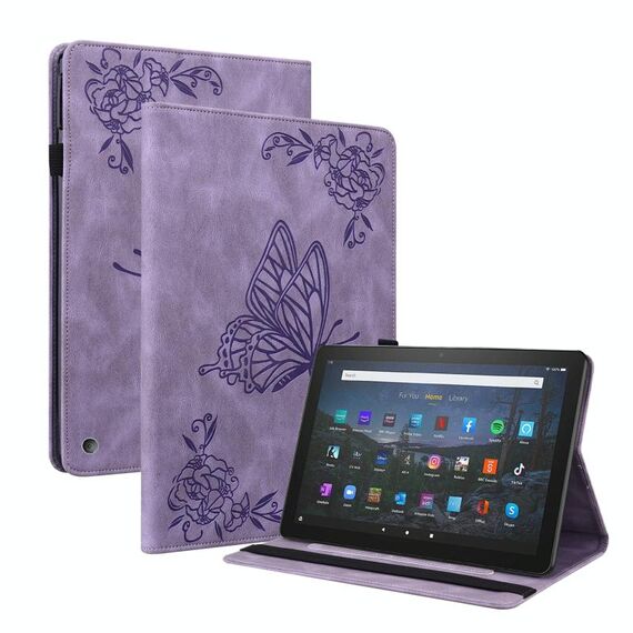 Per Amazon Kindle Fire HD 8 2020 Casetto in pelle in pelle in rilievo a farfalla (viola)