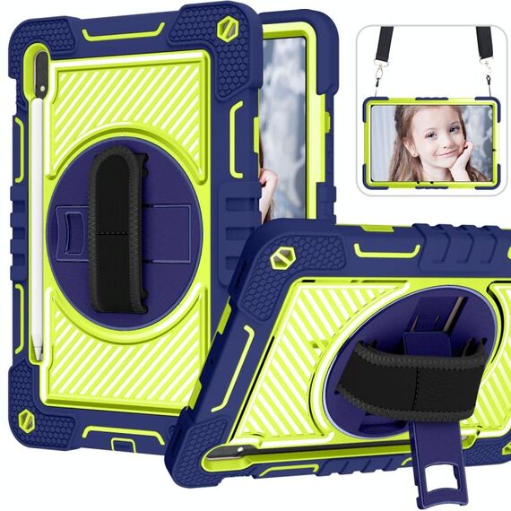 Per Samsung Galaxy Tab S7 / S8 a 360 gradi Contrasto Colore silicone+Custodia compressa per PC (blu navy+verde giallo)