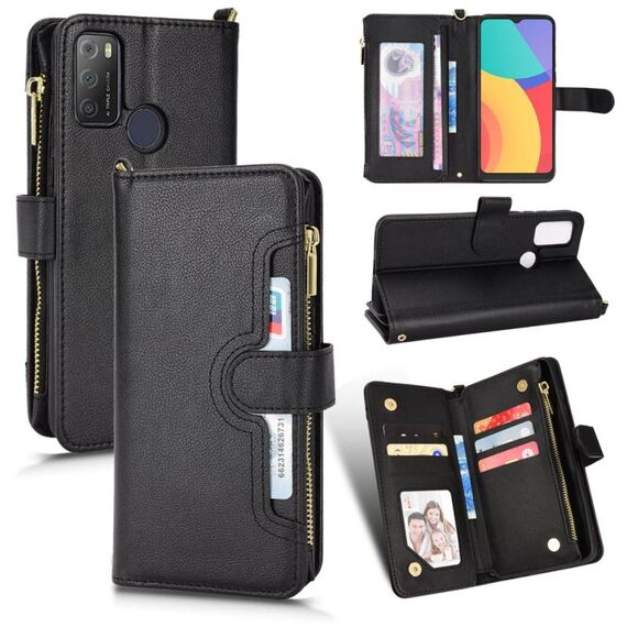 Per Alcatel 1S 2021 / 3L 2021 Litchi Texture Zipper Leather Case (nero)