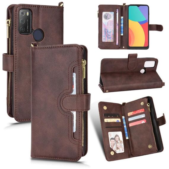 Per Alcatel 1S 2021 / 3L 2021 Litchi Texture Zipper Leather Telefy Case (Brown)